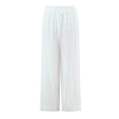 White Lace Sleeveless Shirt Trousers Women Summer Design French Shirt Wide Leg Pants Sets by Ragazza