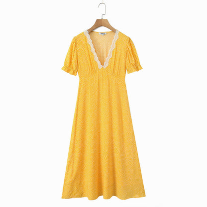 Women Clothing Spring Lace Polka Dot Short Sleeve Dress by Ragazza