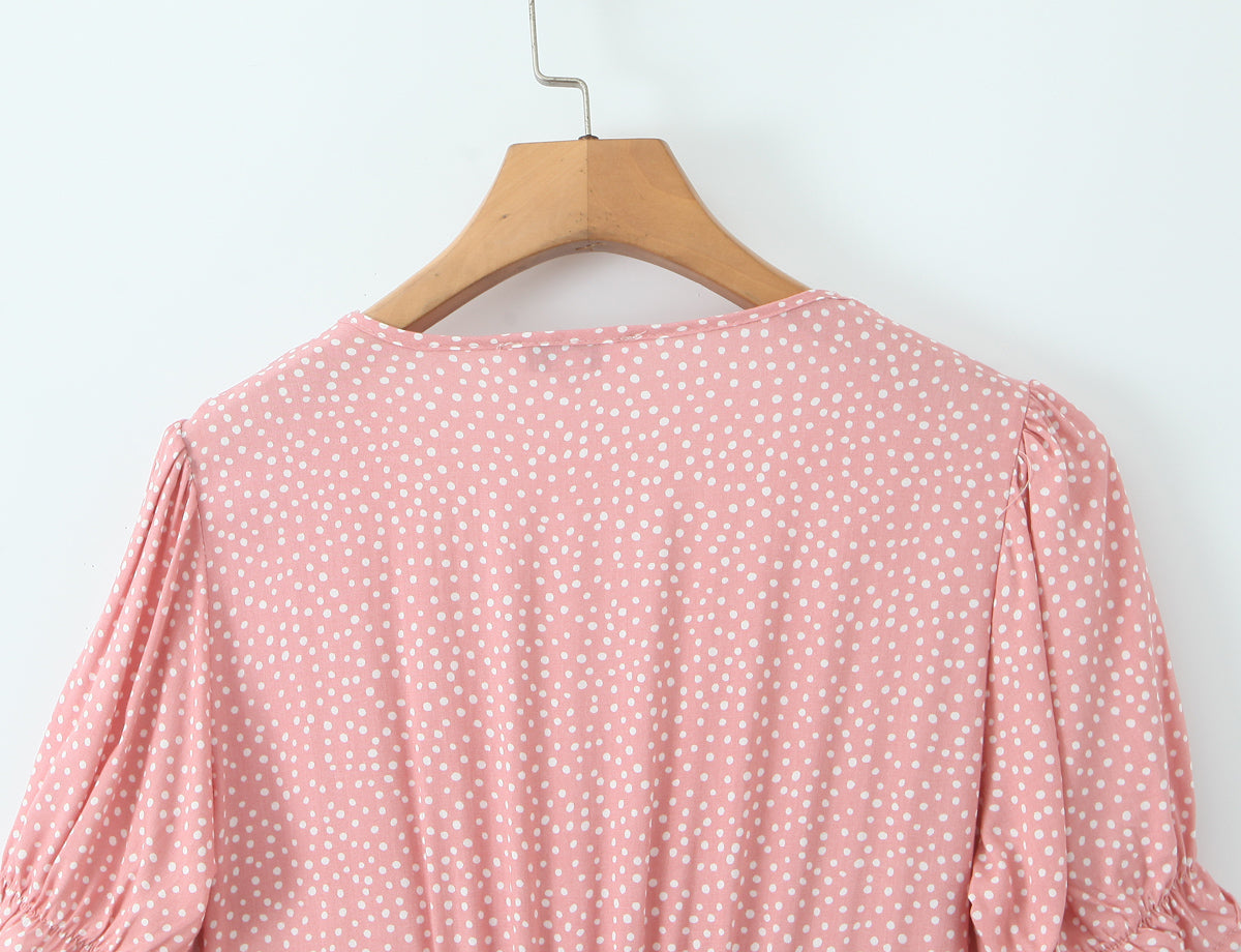 Women Clothing Spring Lace Polka Dot Short Sleeve Dress by Ragazza