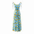 Spring Big U Neck Sweet Lemon Printing Chic Sleeveless Mid-Length Lace up Dress by Ragazza