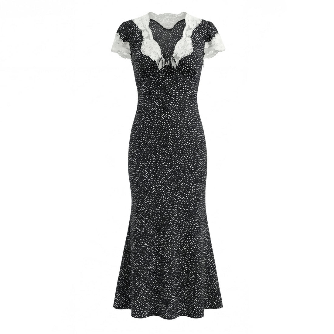 French Retro Beautiful Seaside Vacation Maxi Dress Lace Stitching Polka Dot Elegant Graceful Dress by Ragazza