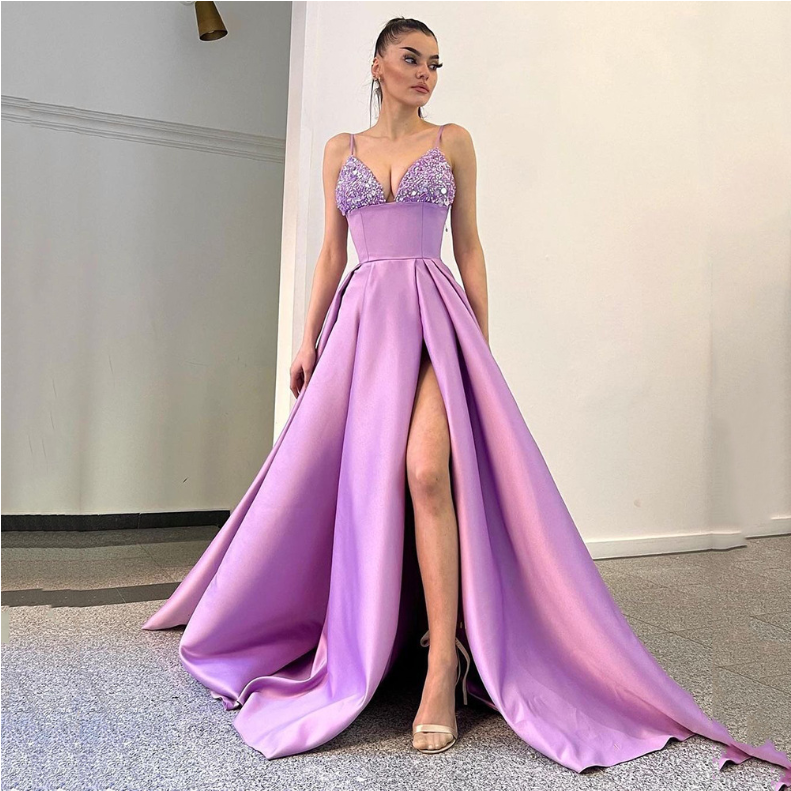 Spring Summer Women Clothing Dress Deep V Plunge Sequin Sling Sexy Slit Dress by Ragazza