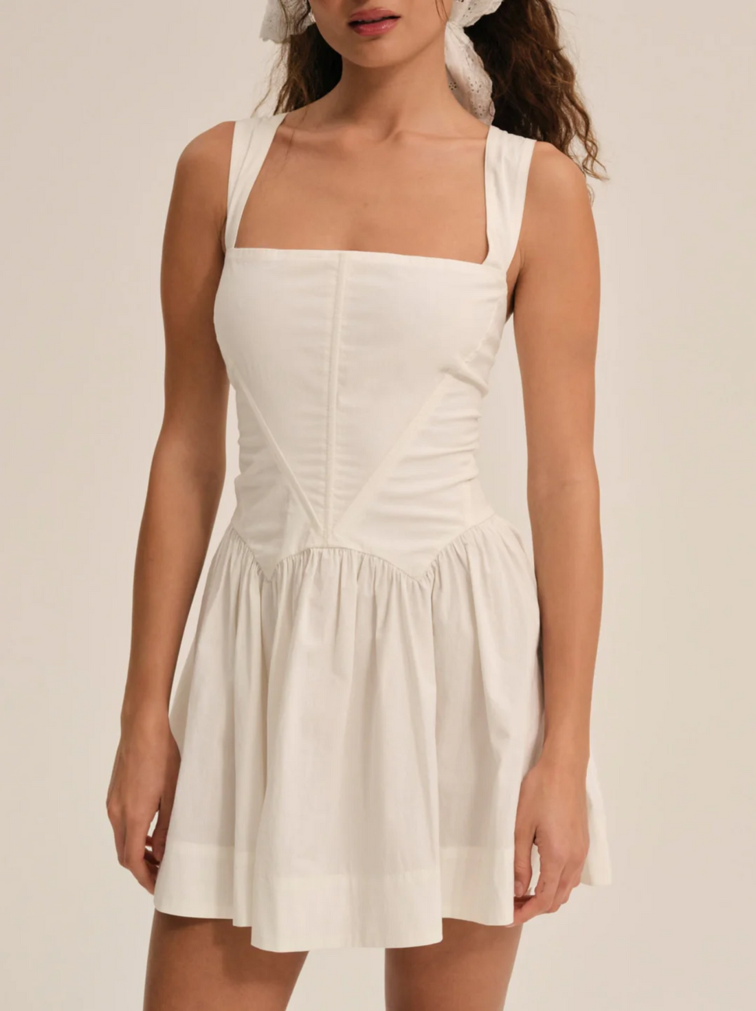 Early Spring French Vintage Sexy Square Collar Strap Halter Pleated Mini Dress by Ragazza