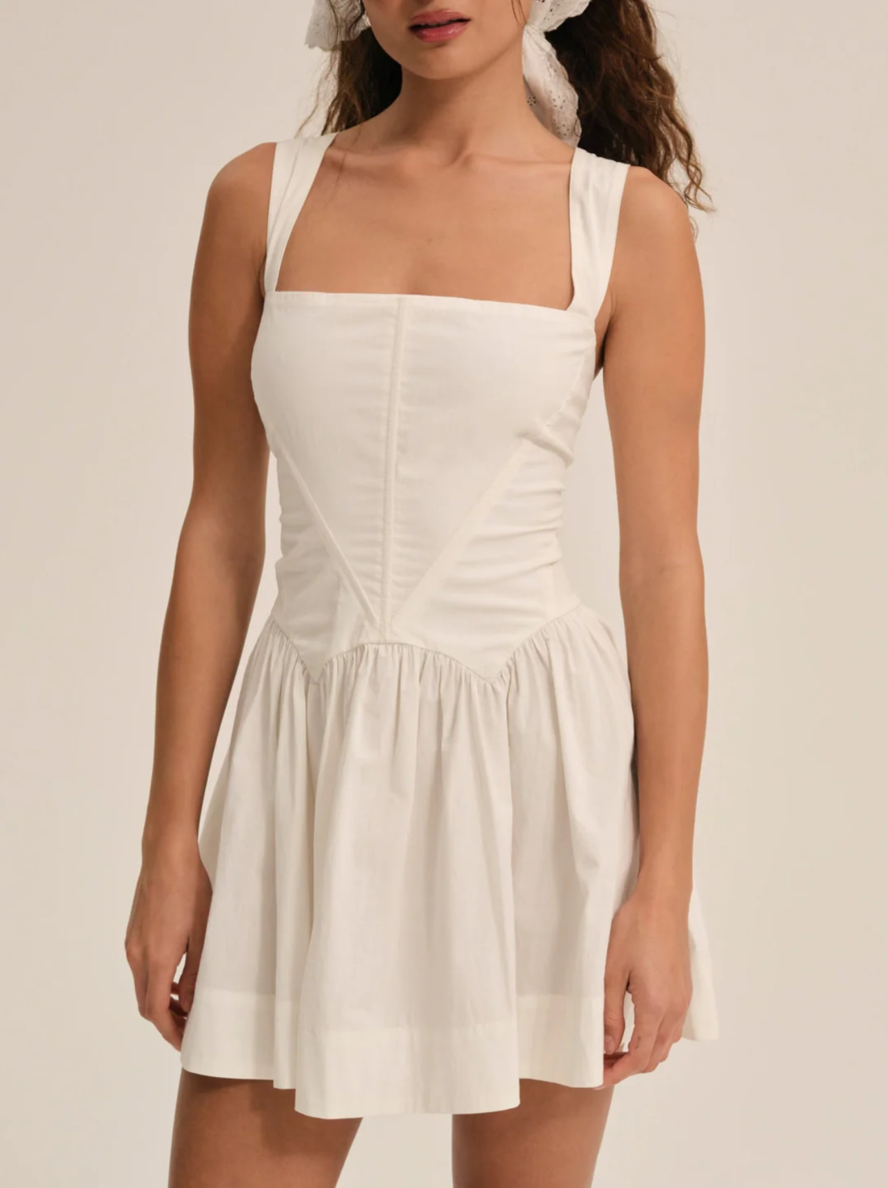 Early Spring French Vintage Sexy Square Collar Strap Halter Pleated Mini Dress by Ragazza