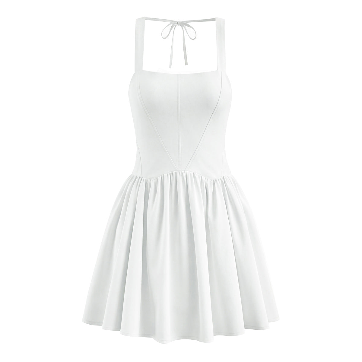 Early Spring French Vintage Sexy Square Collar Strap Halter Pleated Mini Dress by Ragazza