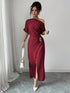 Spring Summer off the Shoulder Dress Women Solid Color Split Elegant Slim Fit Sheath Dress by Ragazza
