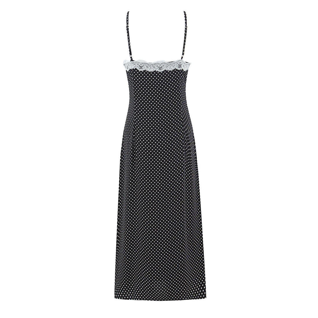 French Polka Dot Brace Maxi Dress Retro Sexy Slim V neck Lace Stitching Dress for Women Early Spring by Ragazza