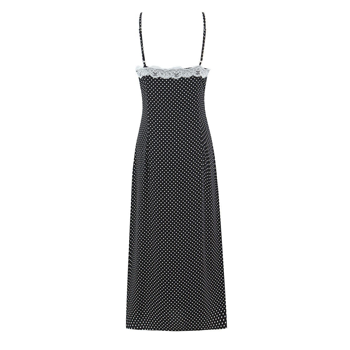 French Polka Dot Brace Maxi Dress Retro Sexy Slim V neck Lace Stitching Dress for Women Early Spring by Ragazza