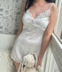 Sexy Spring Blogger Lace Stitching Three Dimensional Small Floral Satin Printing Slip Dress by Ragazza