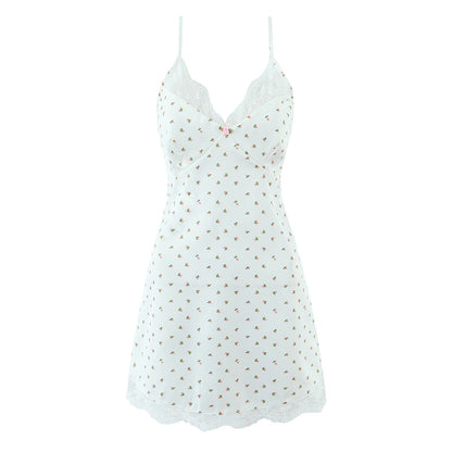 Sexy Spring Blogger Lace Stitching Three Dimensional Small Floral Satin Printing Slip Dress by Ragazza