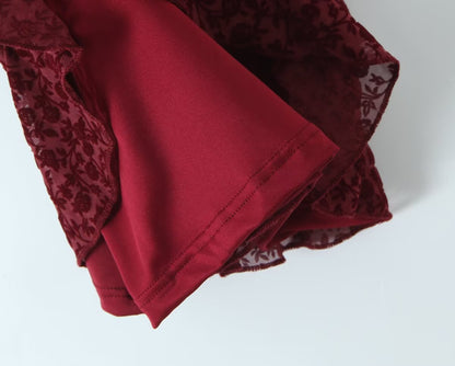 Sexy Cute Deep V Plunge neck Bow Flocked Printed Tight Waist A line Dress Ruffled Sexy Dress by Ragazza
