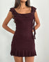 Sexy Cute Deep V Plunge neck Bow Flocked Printed Tight Waist A line Dress Ruffled Sexy Dress by Ragazza