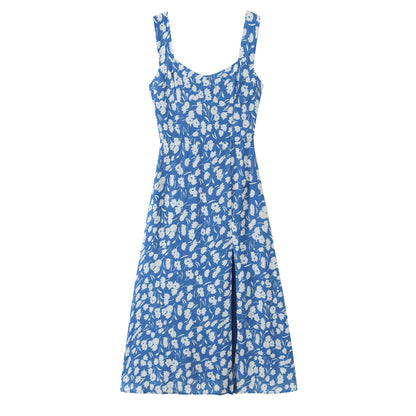 Women Summer Pastoral Printed Mini Dress A line Short Skirt Lace up Slim Chiffon Cami Dress by Ragazza