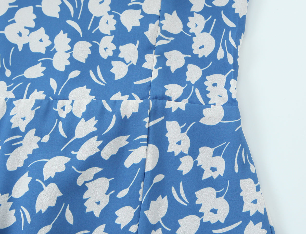 Women Summer Pastoral Printed Mini Dress A line Short Skirt Lace up Slim Chiffon Cami Dress by Ragazza
