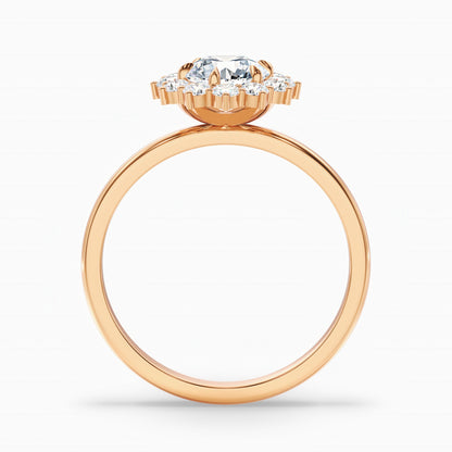 Ozie 5 Carat Round Cut Vintage Inspired Halo Moissanite Diamond Ring in 18k Rose Gold  DestGlow