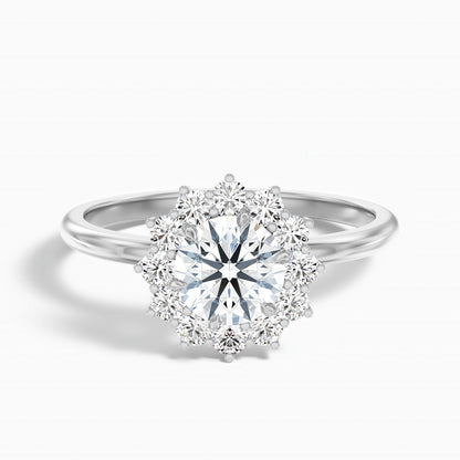 Ozie 3.5 Carat Round Cut Vintage Inspired Halo Moissanite Diamond Ring in 14k White Gold