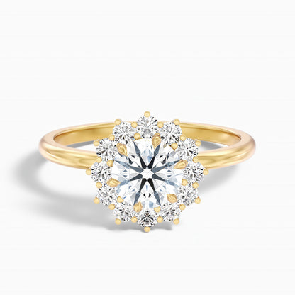Mila 1 Carat Round Cut Vintage Inspired Halo Lab Grown Diamond Ring in 18k Yellow Gold