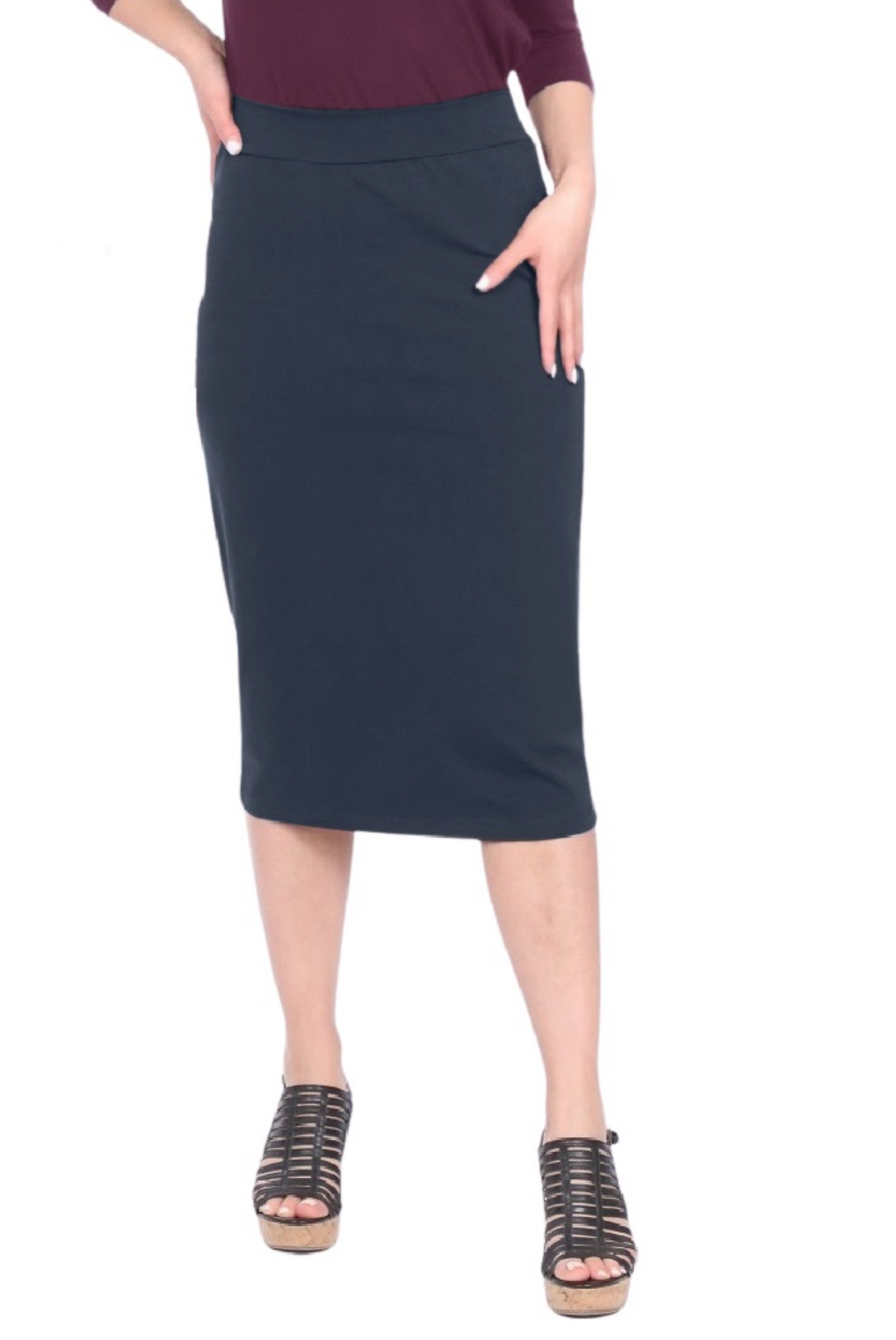 Plus Size Mid-Calf Pencil Skirt in Cotton Spandex by Kosher Casual USA