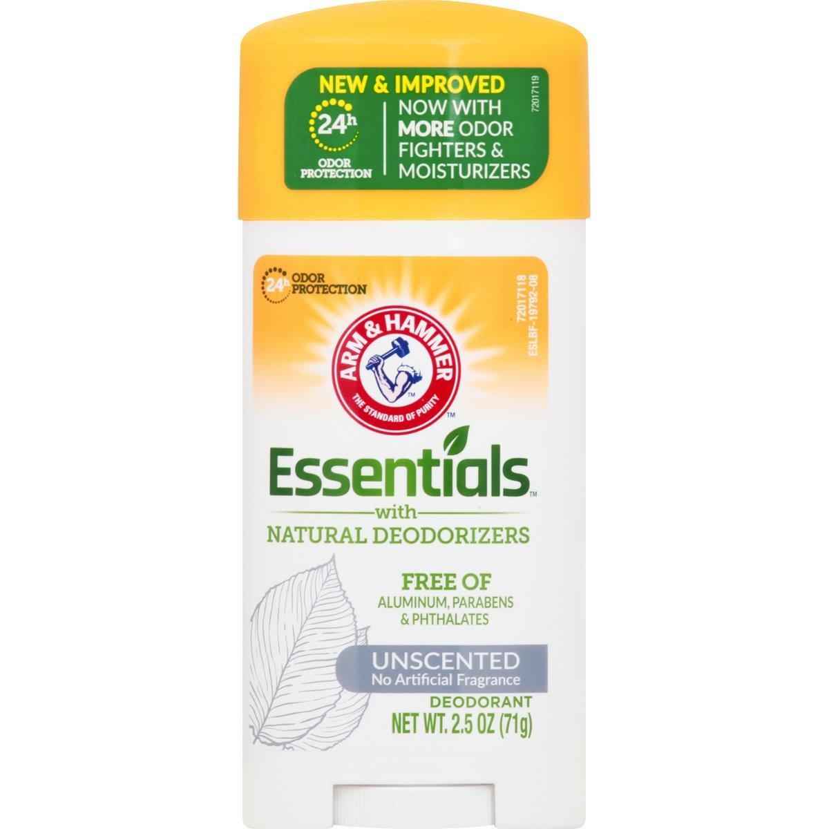 Arm &amp; Hammer Essentials Natural Deodorant - Aluminum Free, Unscented, 2.5 oz Stick