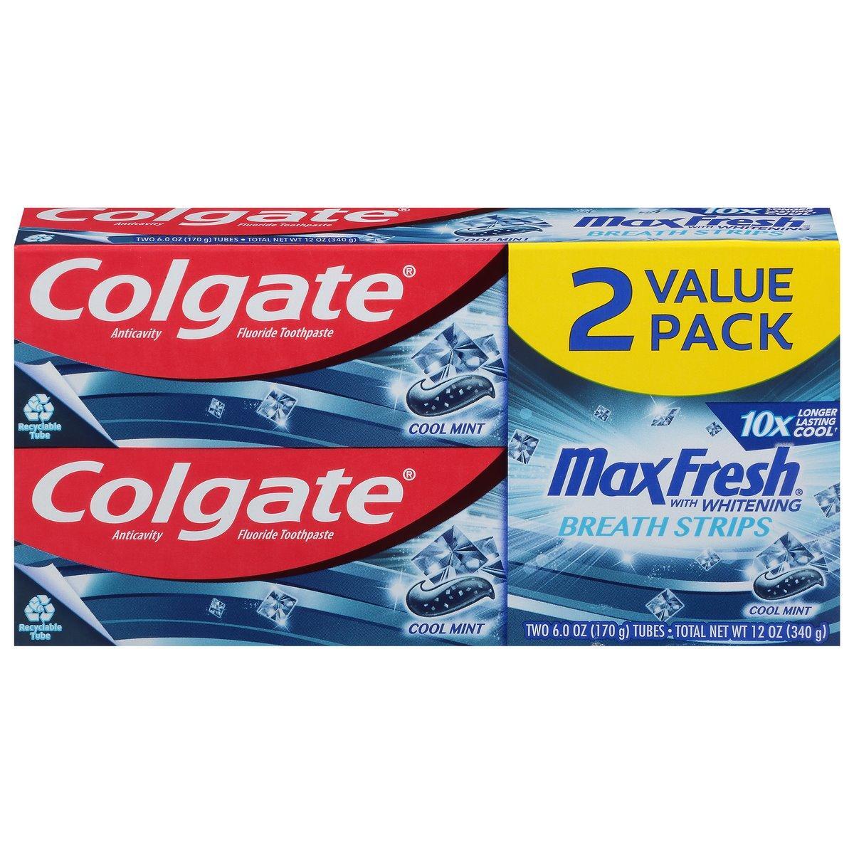 Colgate Toothpaste, Cool Mint, Breath Strips, 2 Value Pack by Pasteur Pharmacy