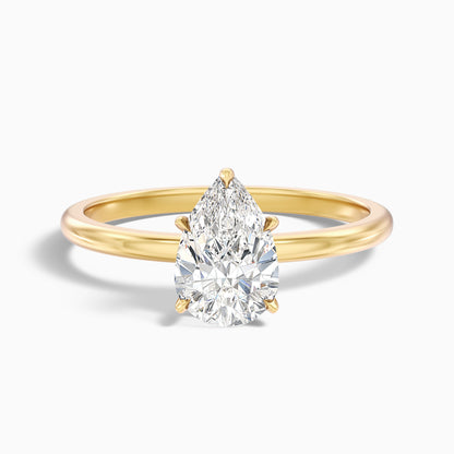 Qiana 3 Carat Pear Cut Hidden Halo Moissanite Diamond Ring in 10k Yellow Gold