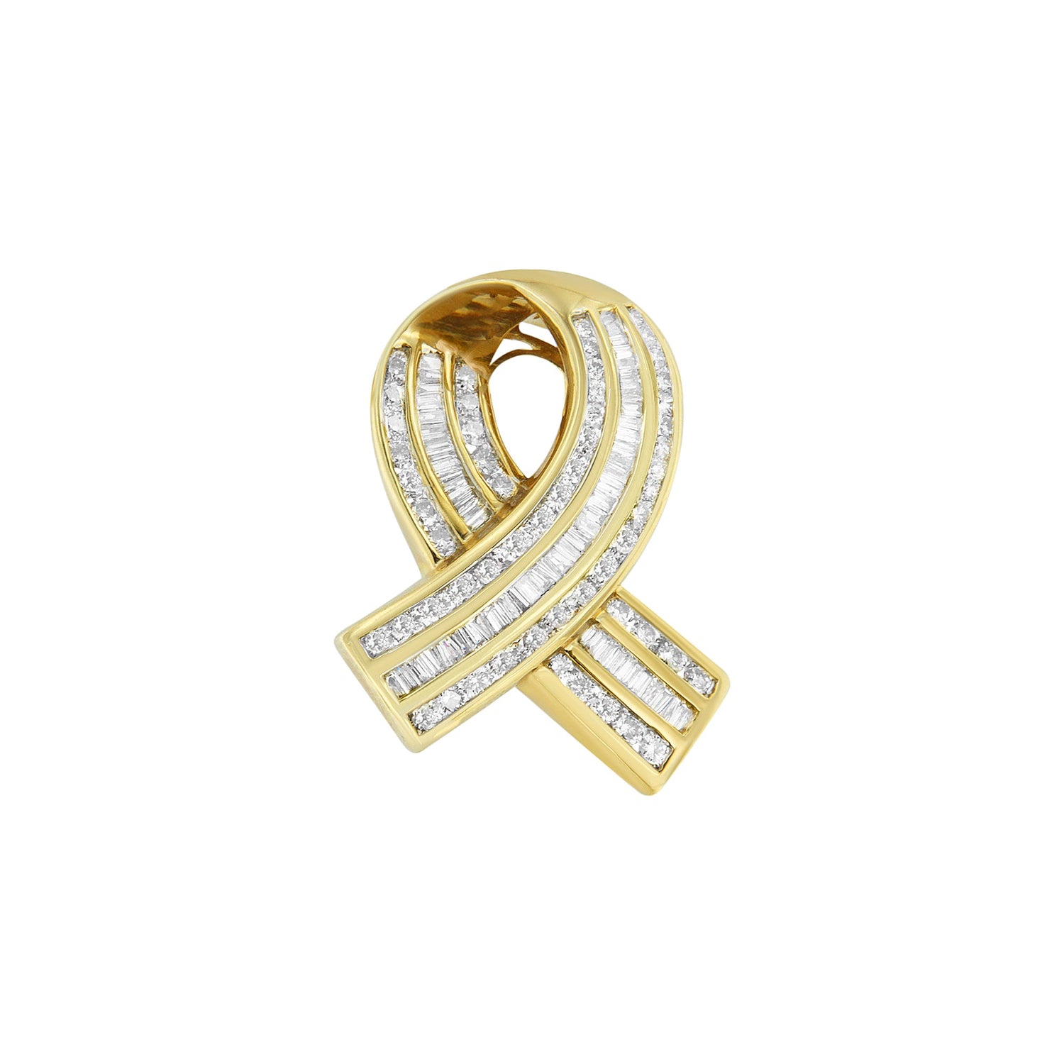 14K Yellow Gold 2 5/8 cttw Channel Set White Diamond Awareness Ribbon Pendant Necklace (G-H Color, VS1-VS2 Clarity) - NO CHAIN by Bids.com