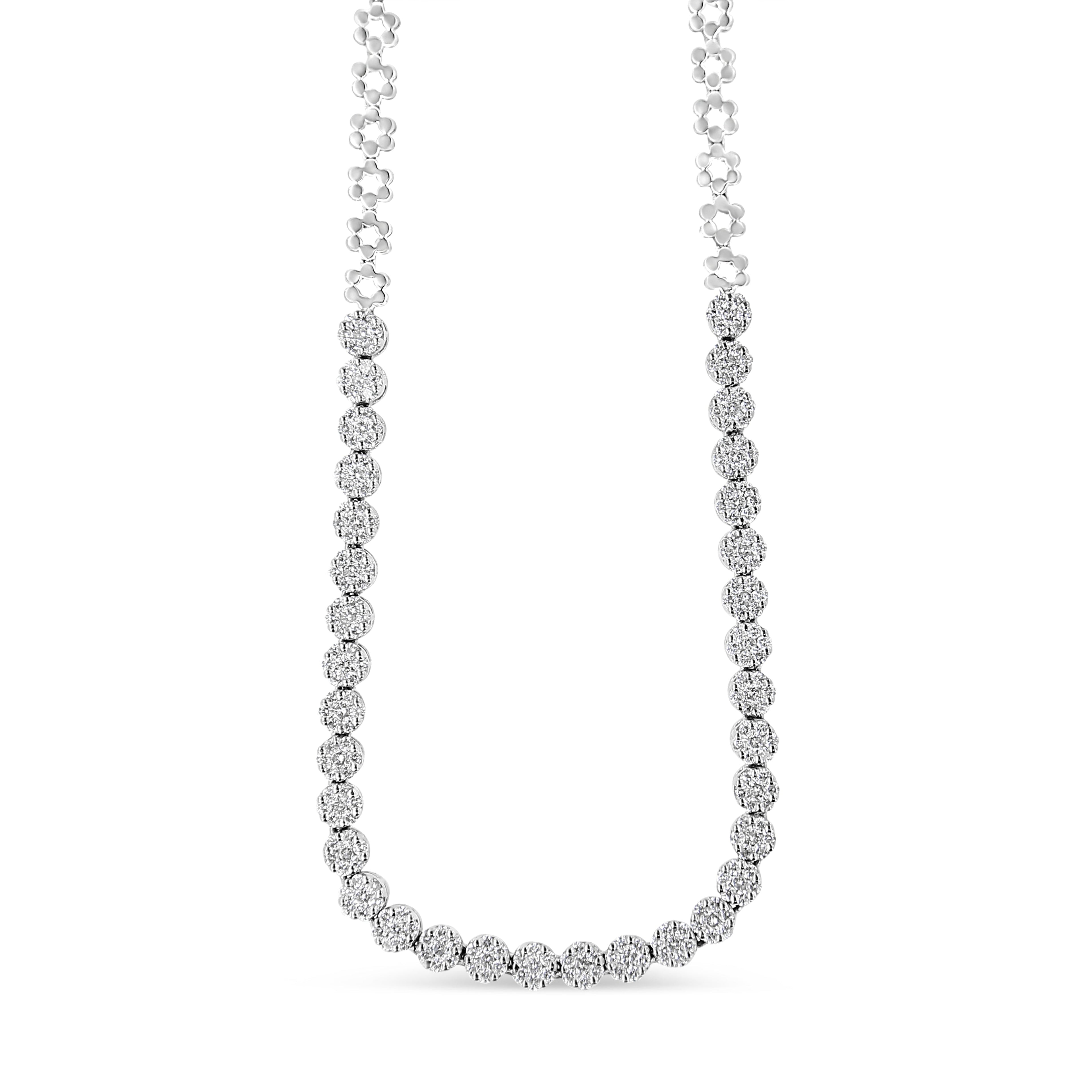 IGI Certified 14K White Gold 8.0 Cttw Pave Set Round-Cut Diamond Cluster Graduating Riviera Statement Necklace (H-I Color, I1 Clarity) by Bids.com