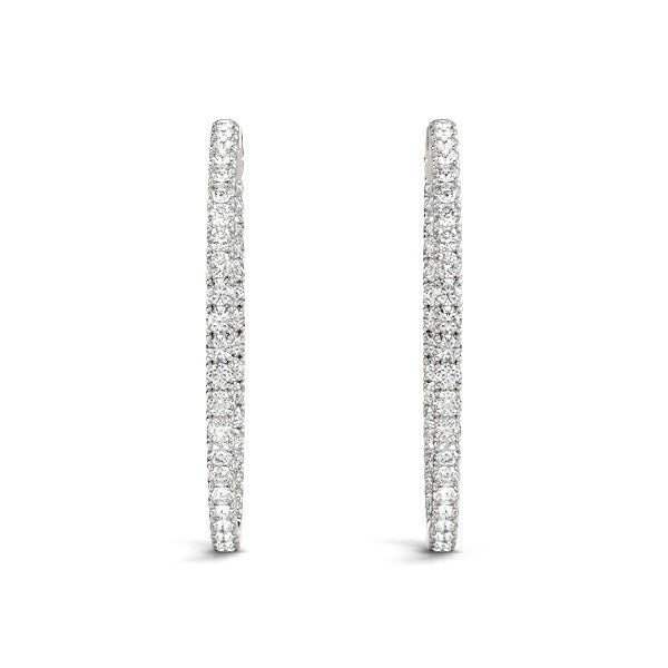 14k White Gold Diamond Hoop Earrings with Shared Prong Setting (2 cttw) by Bids.com