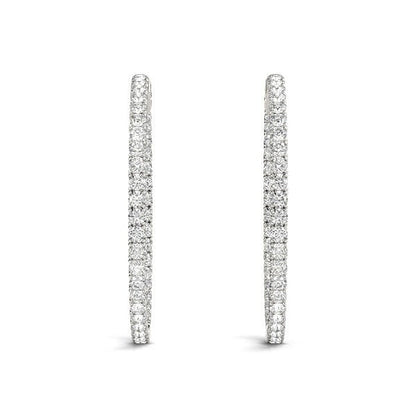 14k White Gold Diamond Hoop Earrings with Shared Prong Setting (2 cttw) by Bids.com