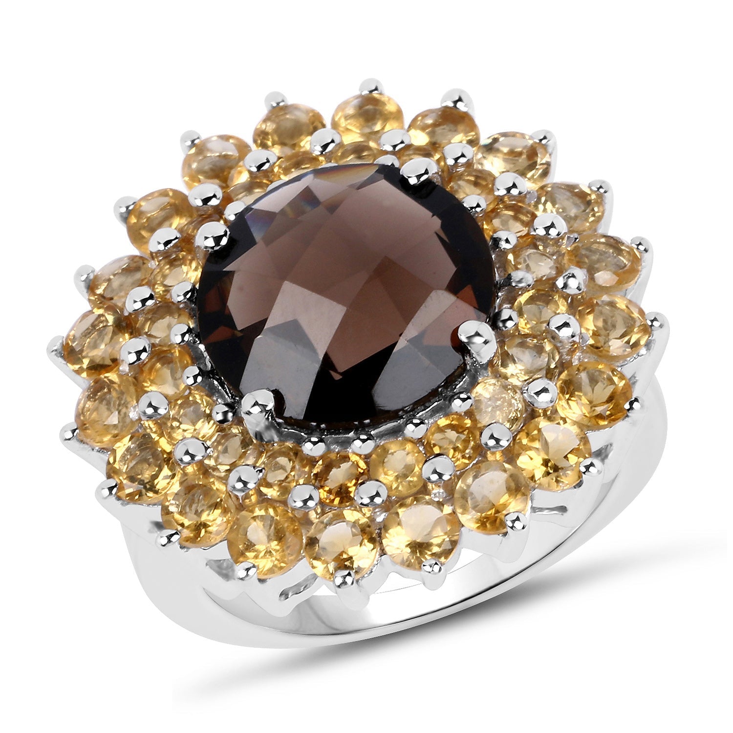 8.56 Carat Genuine Smoky Quartz &amp; Citrine .925 Sterling Silver Ring by Bids.com