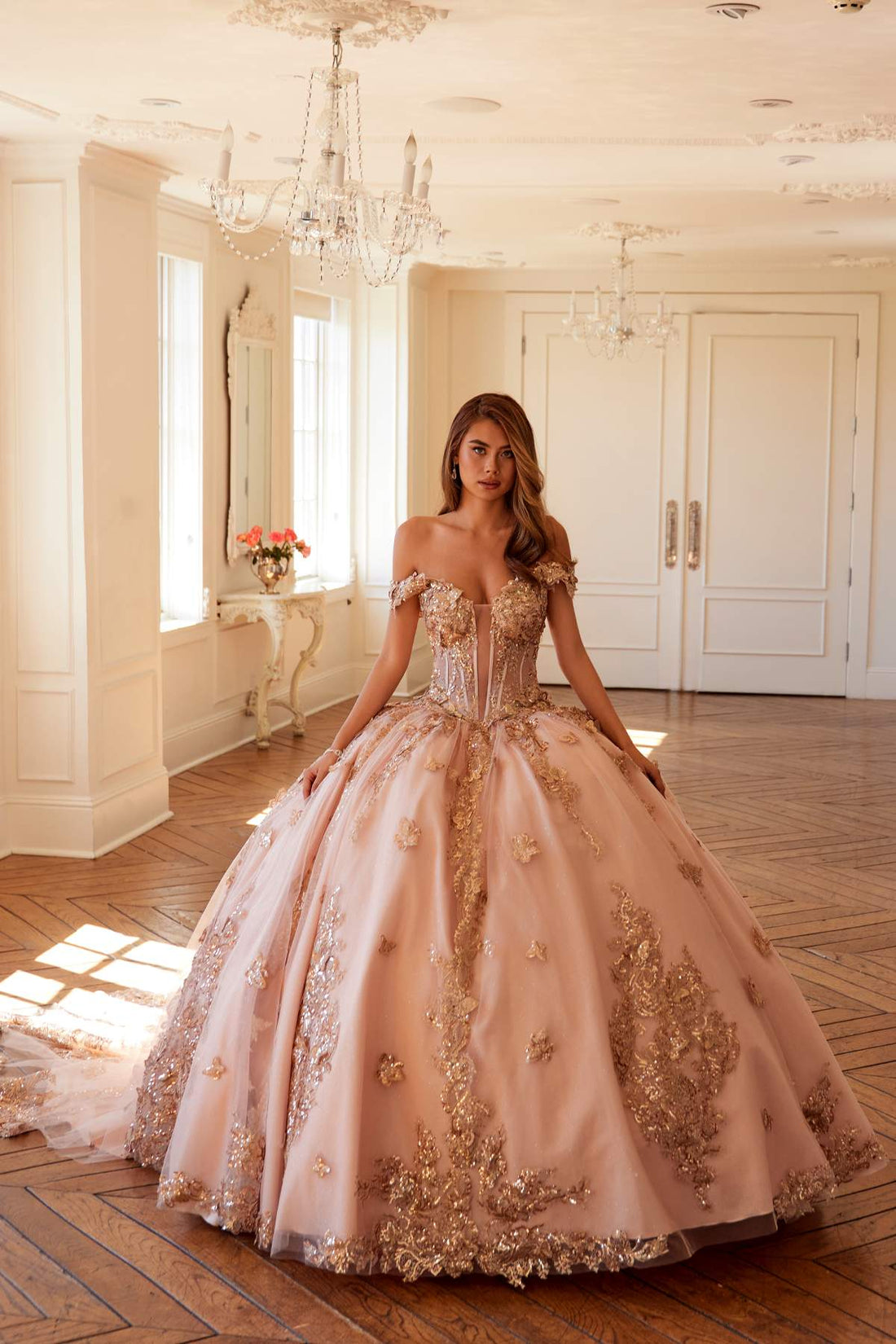 Juliet JT1485J Off the Shoulder Cinderella Quinceanera Ball Gown by DiscountDressShop