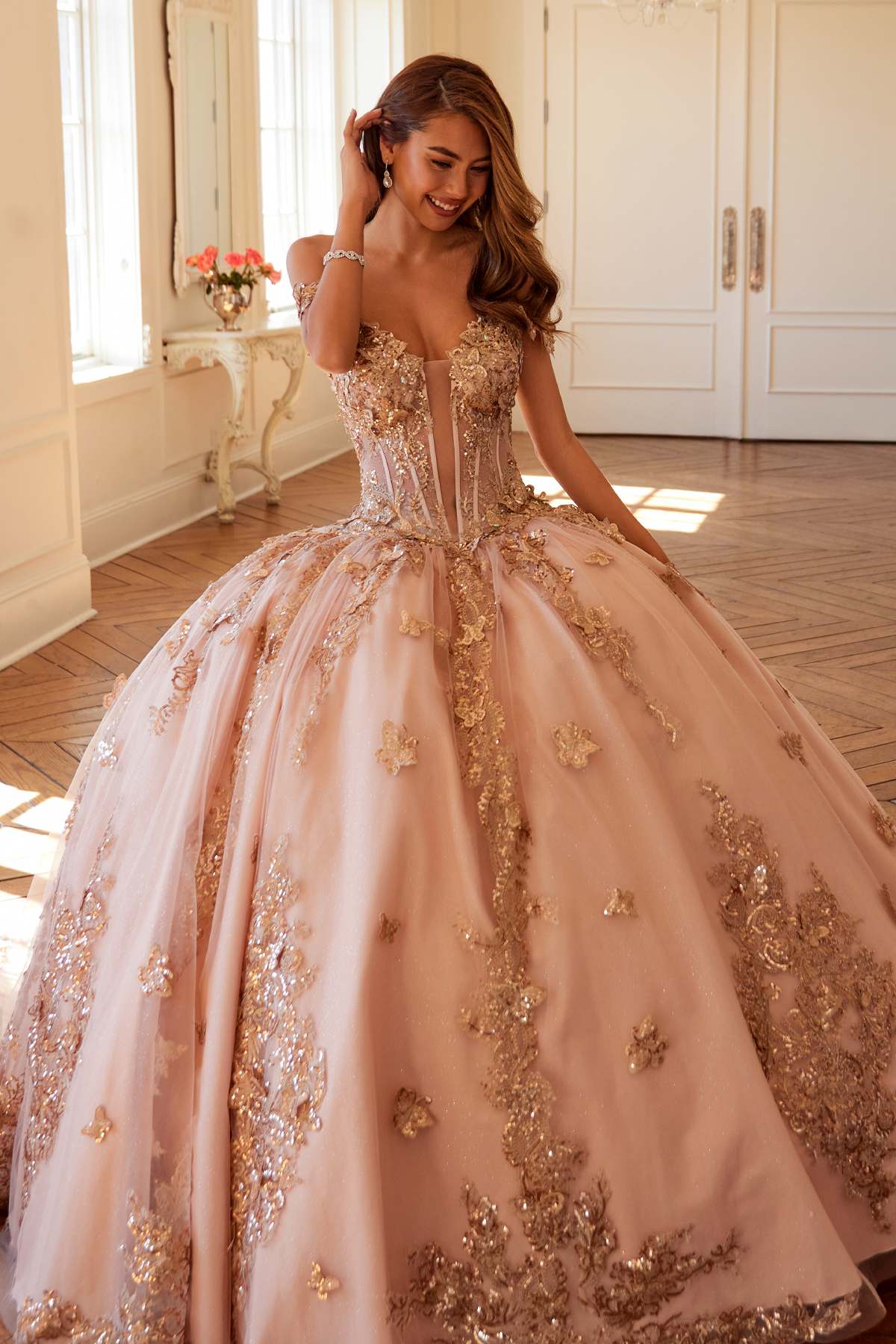 Juliet JT1485J Off the Shoulder Cinderella Quinceanera Ball Gown by DiscountDressShop