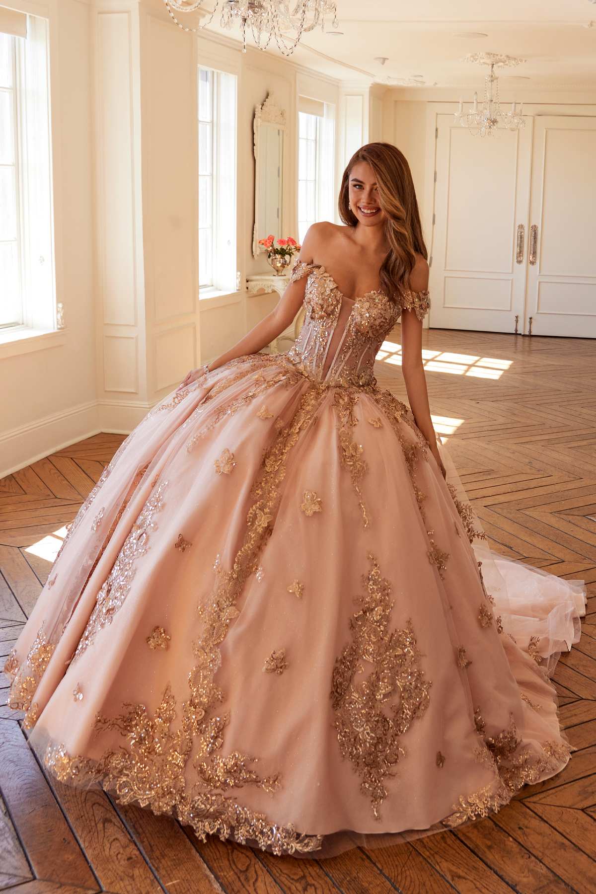 Juliet JT1485J Off the Shoulder Cinderella Quinceanera Ball Gown by DiscountDressShop