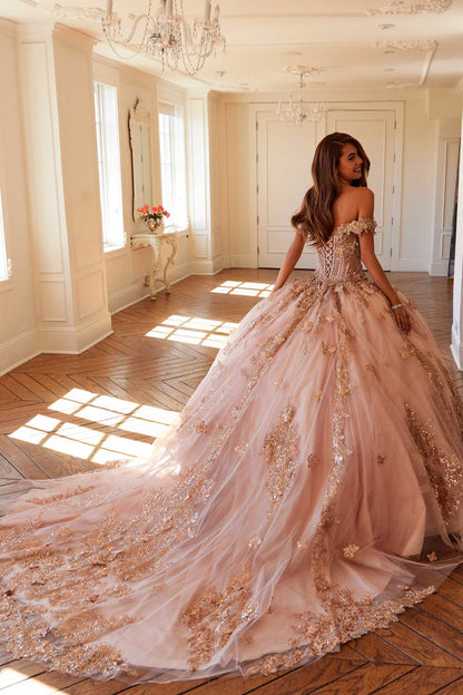 Juliet JT1485J Off the Shoulder Cinderella Quinceanera Ball Gown by DiscountDressShop