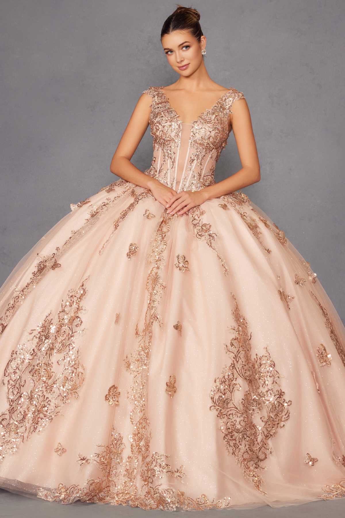 Juliet JT1485J Off the Shoulder Cinderella Quinceanera Ball Gown by DiscountDressShop