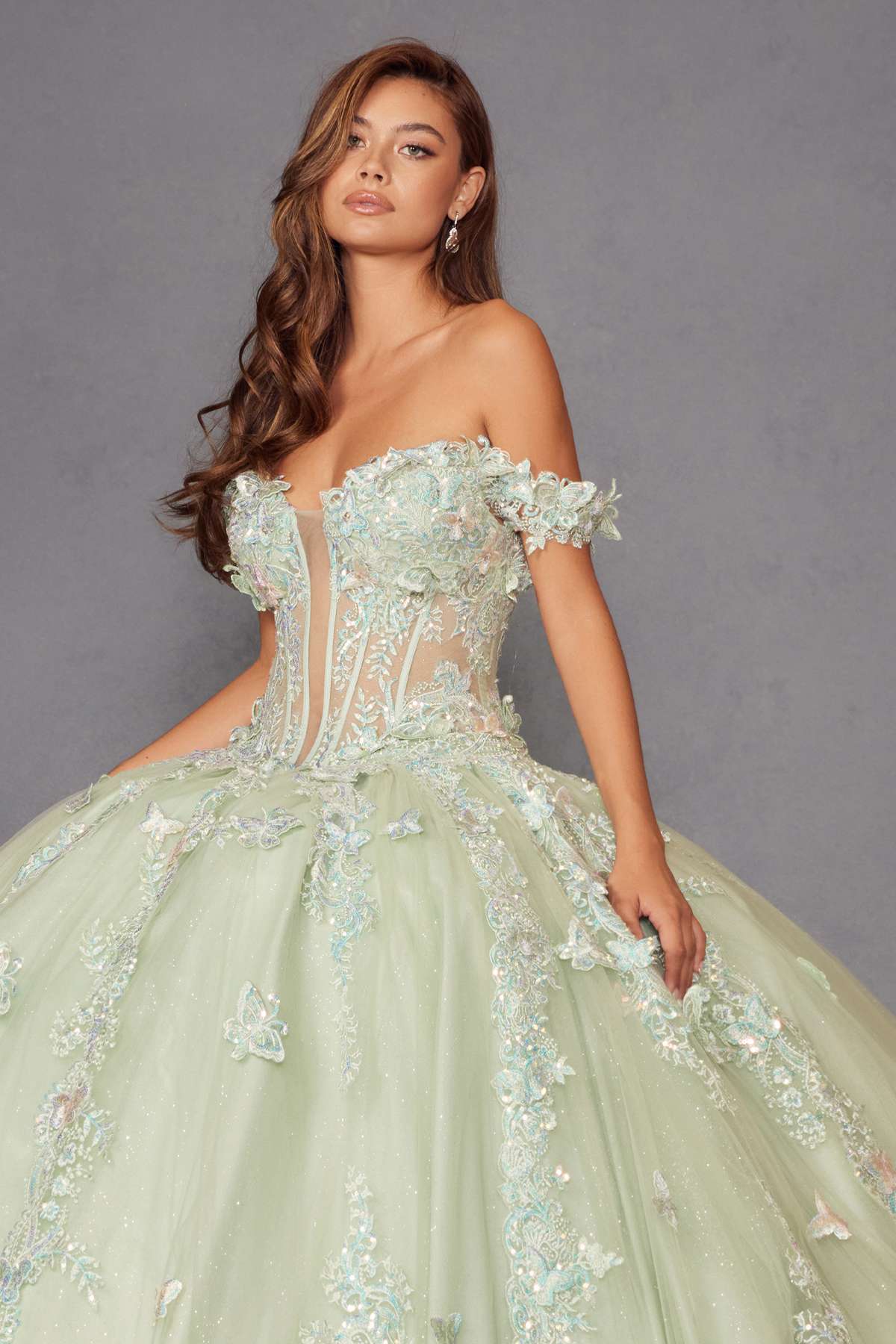 Juliet JT1485J Off the Shoulder Cinderella Quinceanera Ball Gown by DiscountDressShop