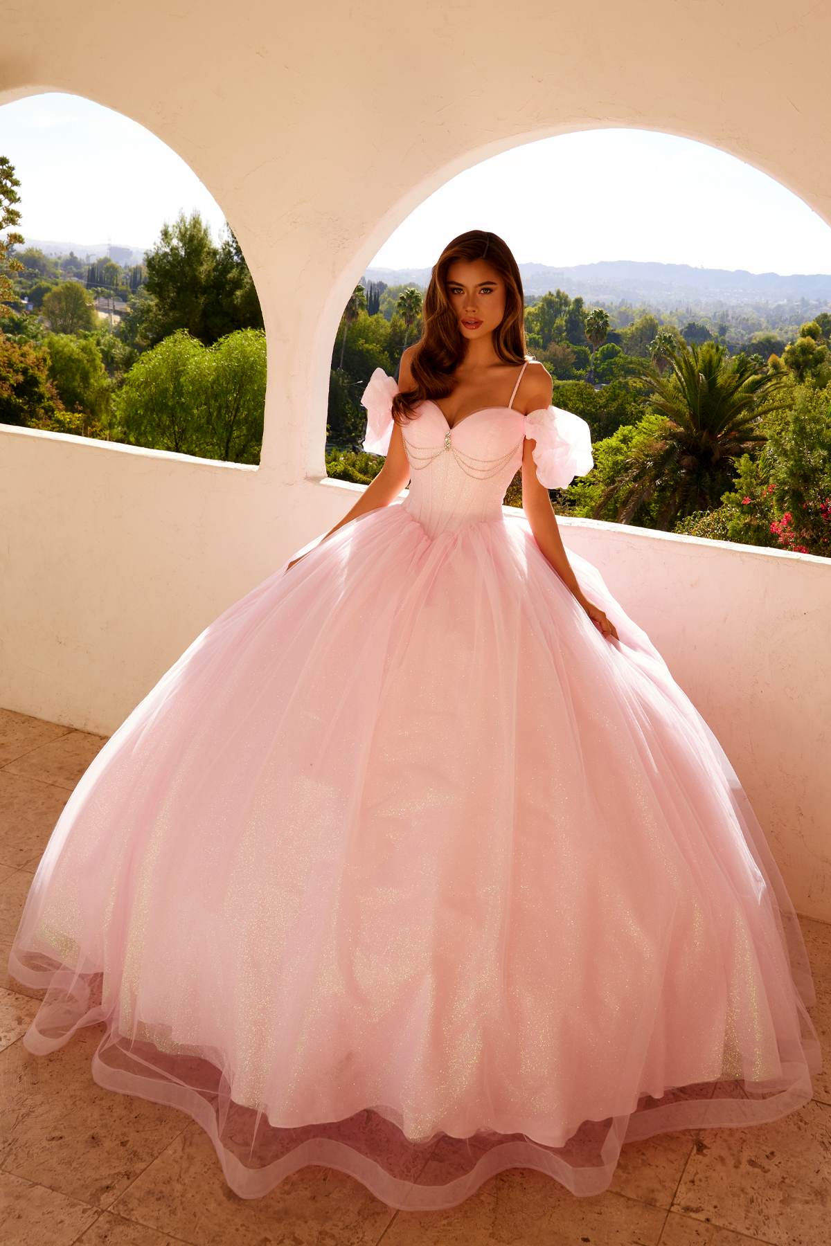 Juliet JT1487H Cold Shoulder quinceanera Ball Gown by DiscountDressShop