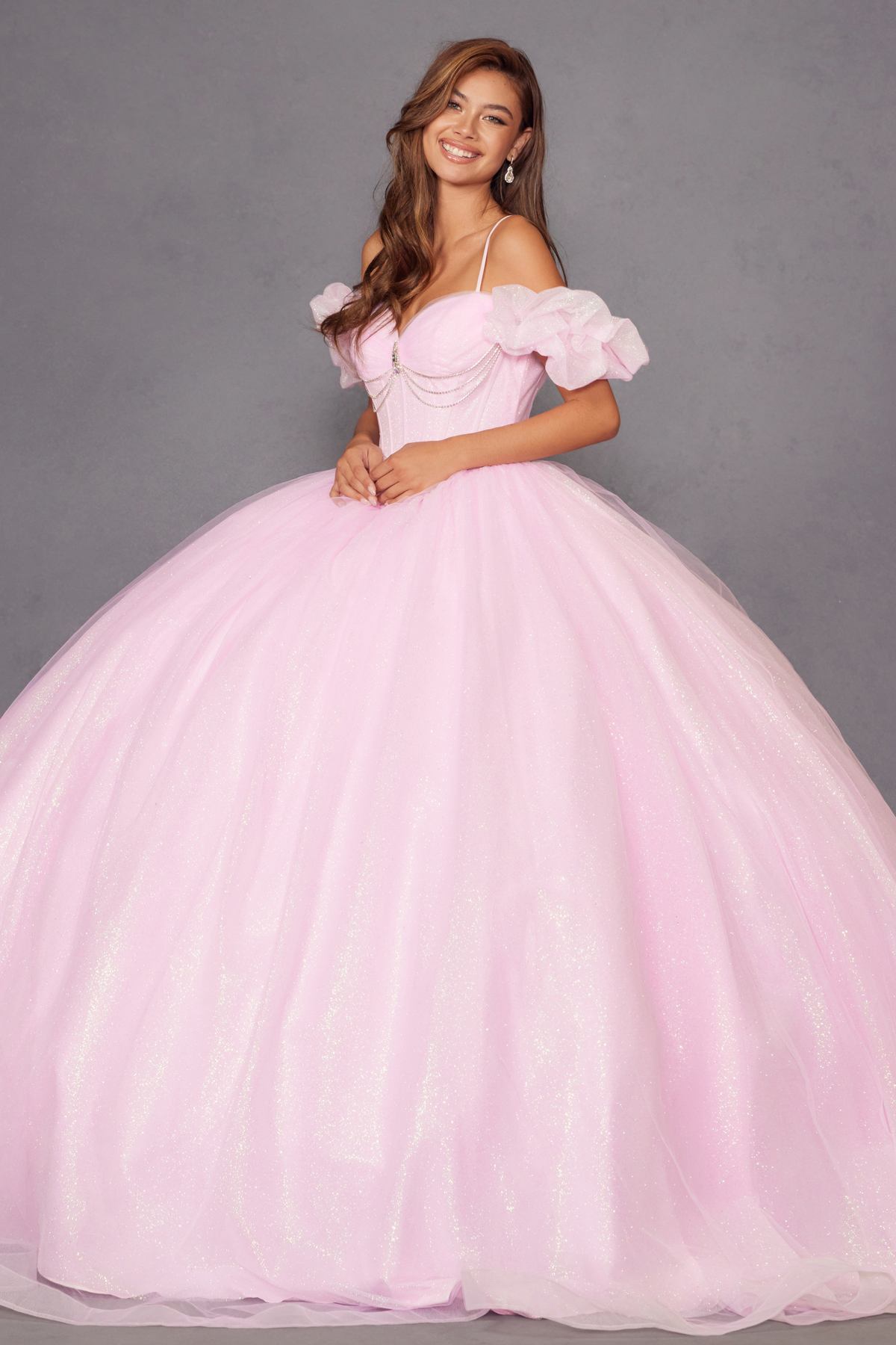 Juliet JT1487H Cold Shoulder quinceanera Ball Gown by DiscountDressShop