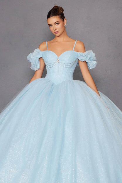 Juliet JT1487H Cold Shoulder quinceanera Ball Gown by DiscountDressShop