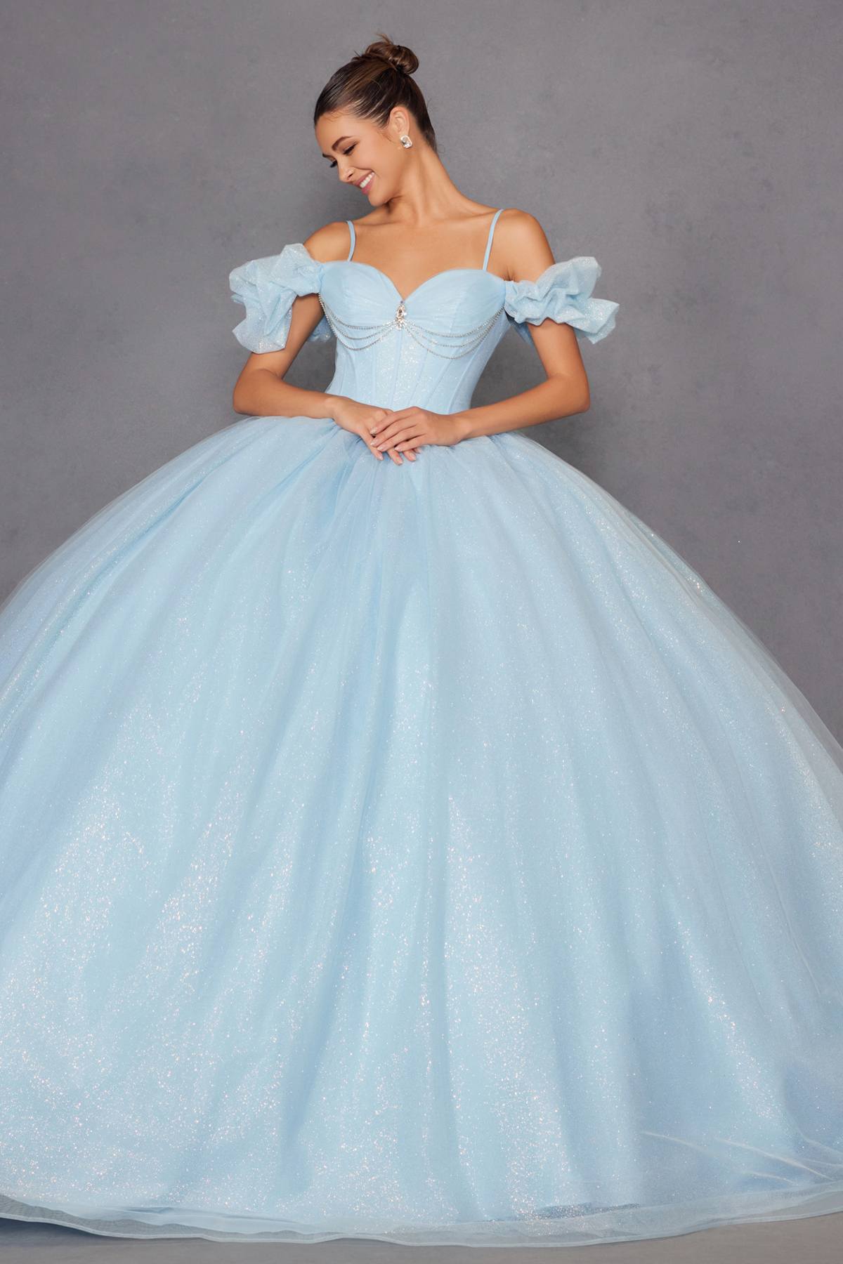 Juliet JT1487H Cold Shoulder quinceanera Ball Gown by DiscountDressShop