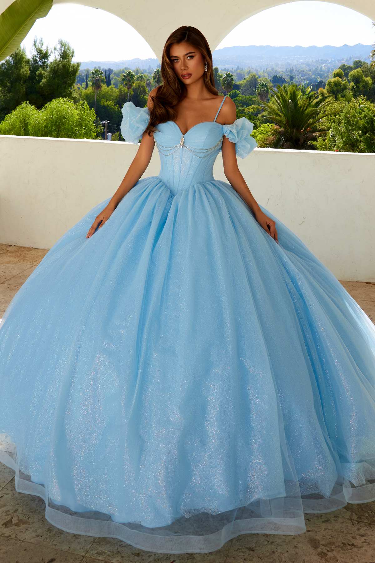 Juliet JT1487H Cold Shoulder quinceanera Ball Gown by DiscountDressShop