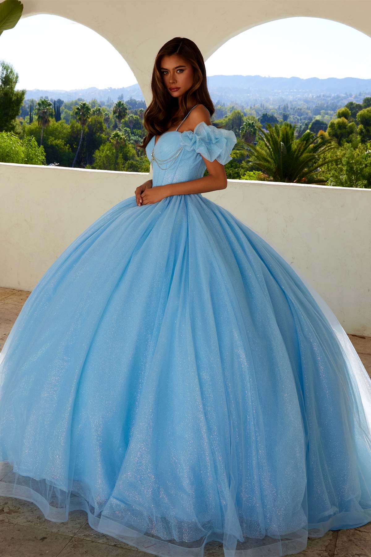 Juliet JT1487H Cold Shoulder quinceanera Ball Gown by DiscountDressShop