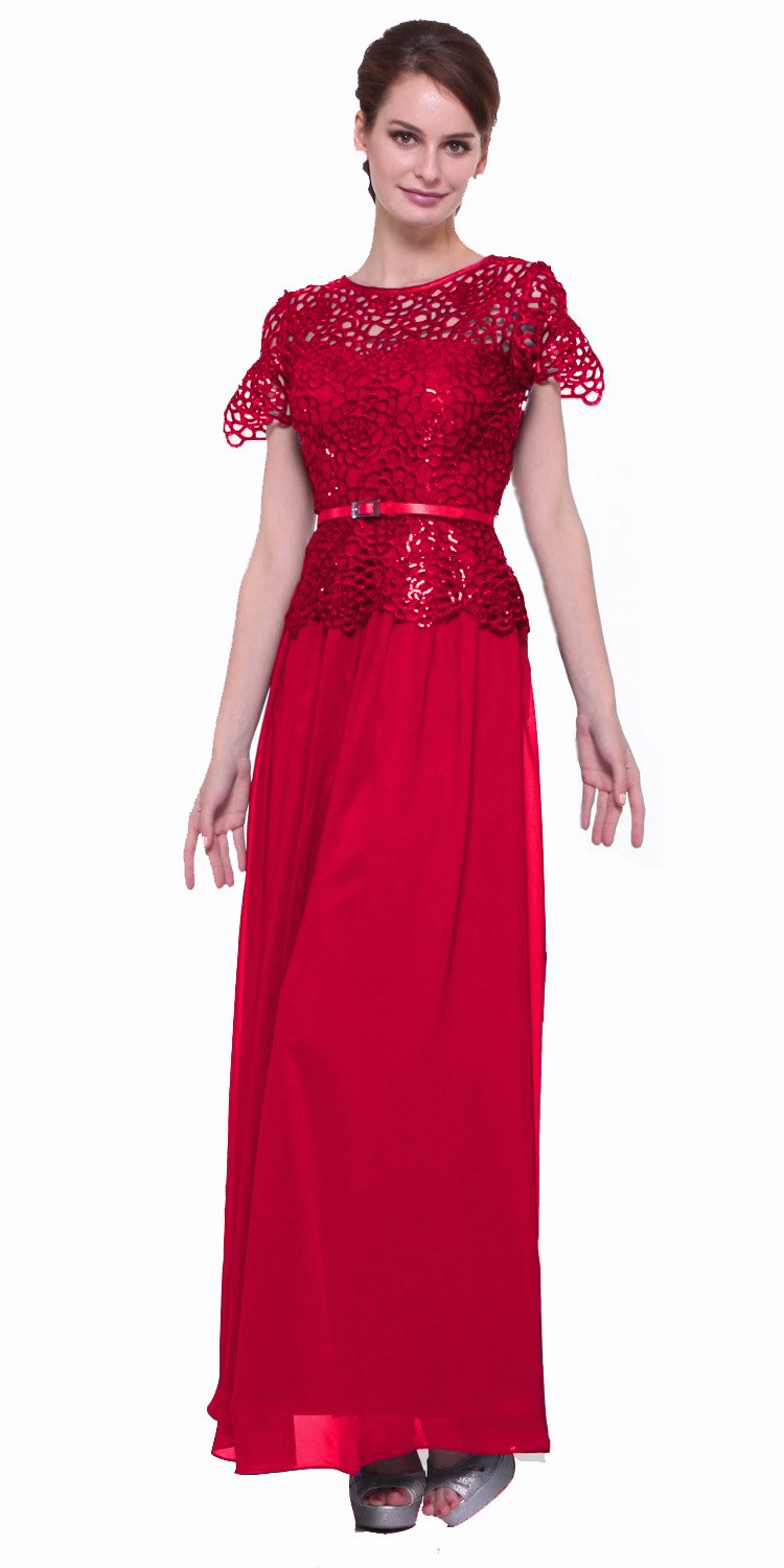 CLEARANCE - Cinderella Divine 1489 A-Line Lace Bodice Gown Short Sleeve (Size 2XL) by DiscountDressShop