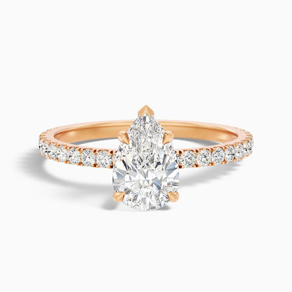 Vera 5 Carat Pear Cut Side Stone Pave Lab Grown Diamond Ring in 18k Rose Gold