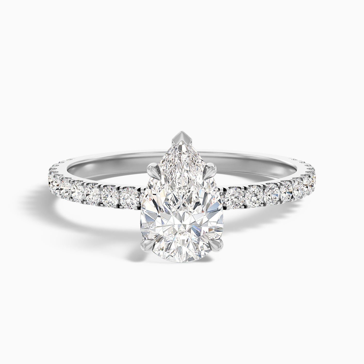 Vera 1.5 Carat Pear Cut Side Stone Pave Lab Grown Diamond Ring in 14k White Gold