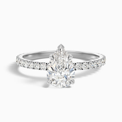 Vera 2.5 Carat Pear Cut Side Stone Pave Lab Grown Diamond Ring in 18k White Gold