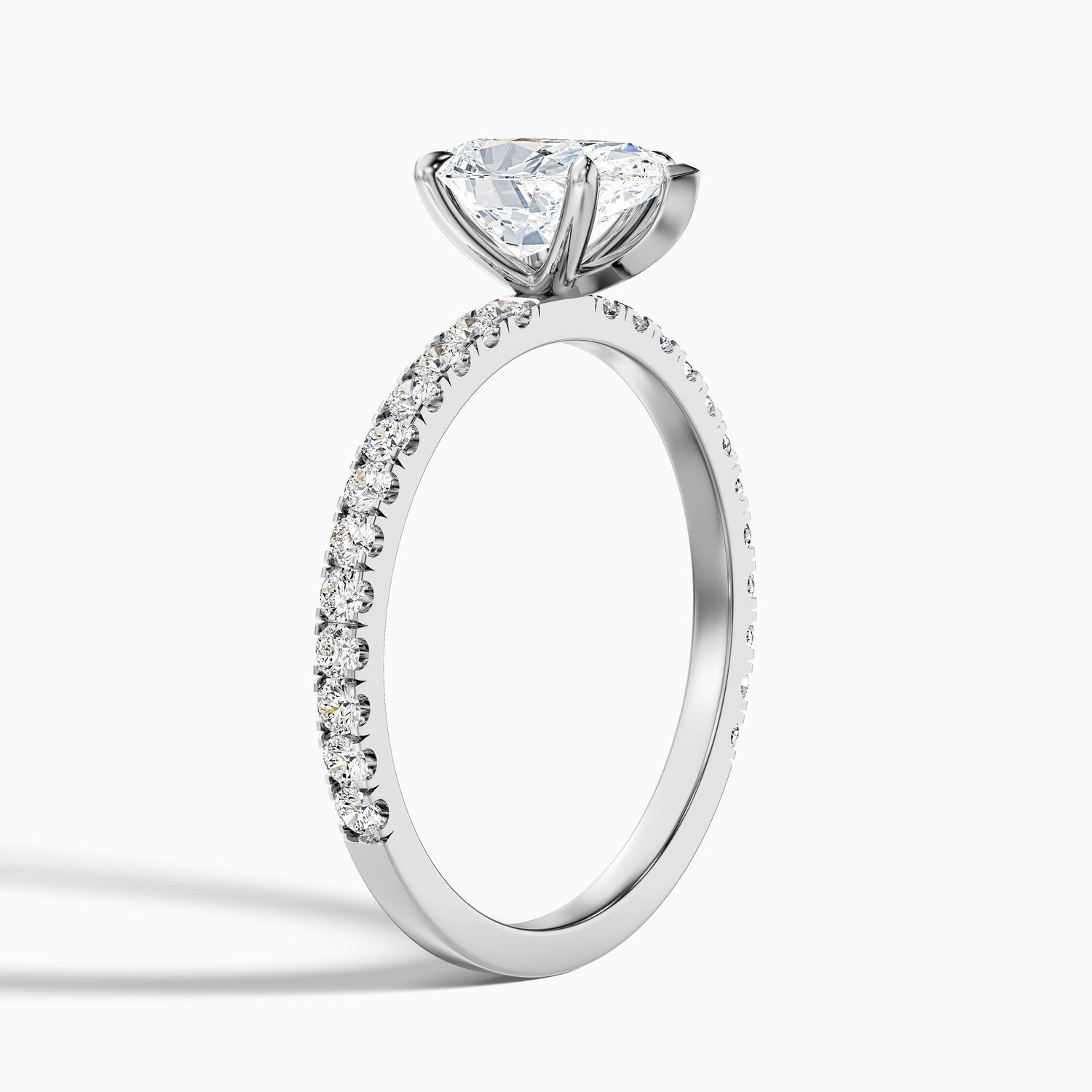 Vera 4 Carat Pear Cut Side Stone Pave Lab Grown Diamond Ring in 10k White Gold