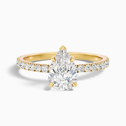 Elva 5 Carat Pear Cut Side Stone Pave Moissanite Diamond Ring in 18k White Gold