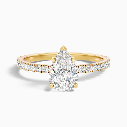 Elva 3.5 Carat Pear Cut Side Stone Pave Moissanite Diamond Ring in 925 Sterling Silver