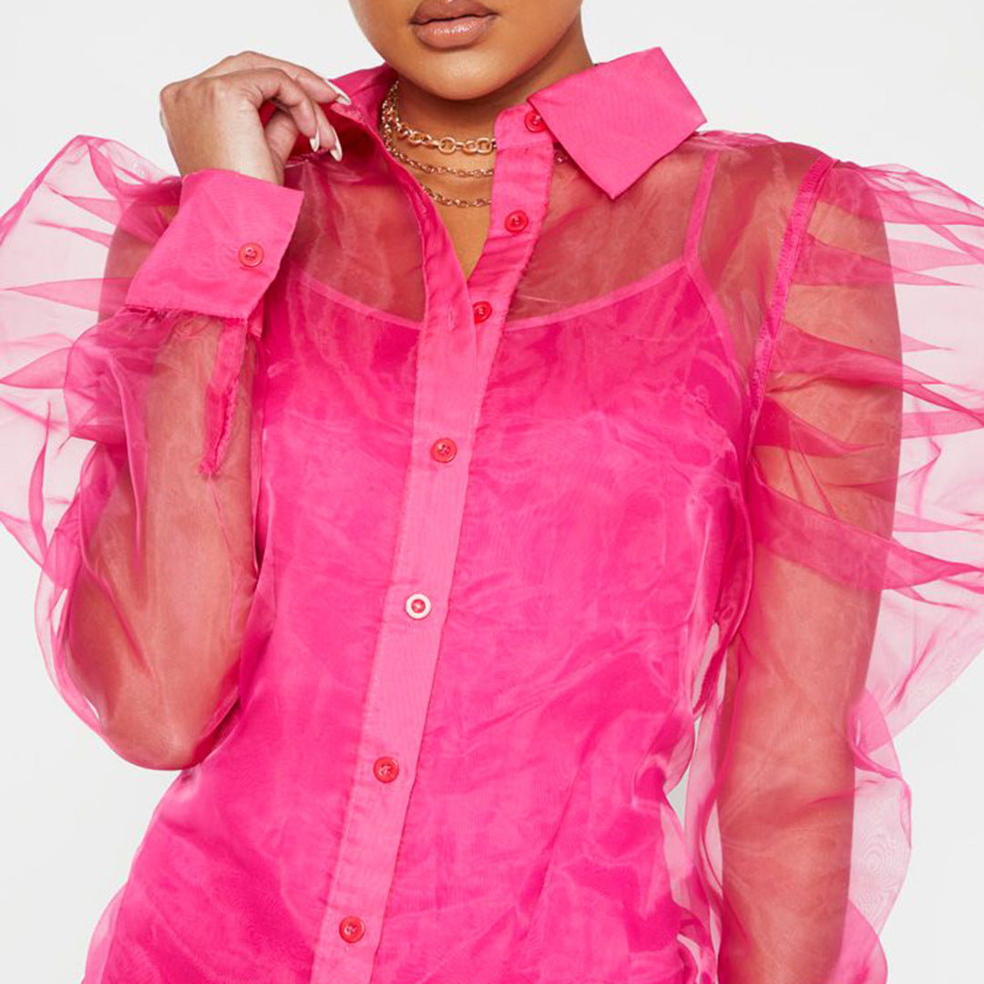 Spring Summer Women Clothing Puff Sleeve Top Long Sleeve Organza Cardigan Dress plus Size Suit for Women by Ragazza